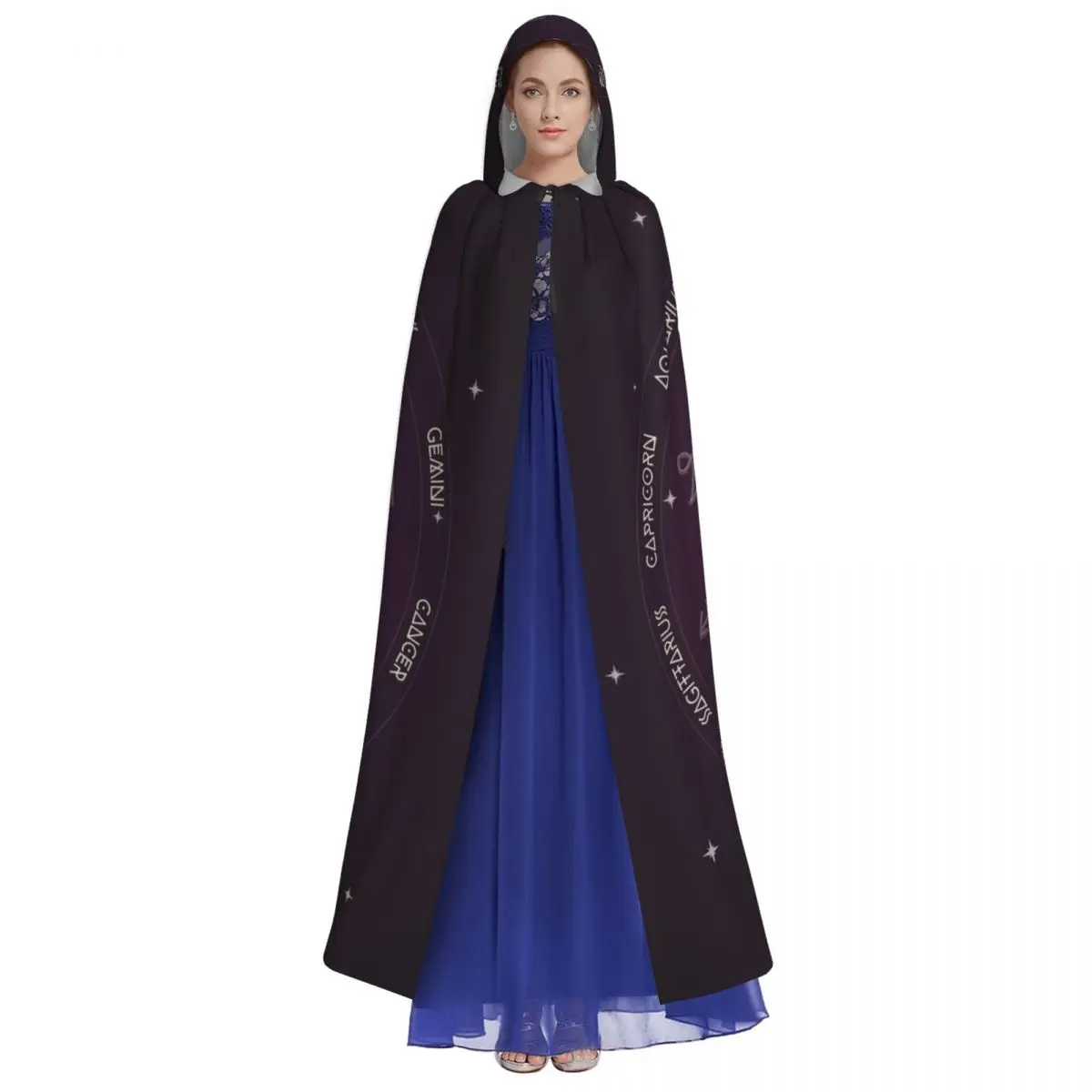 Unisex Witch Party Reversible Hooded Adult Vampires Cape Cloak Zodiac Wheel Space Purple