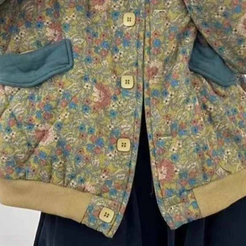 Women's Models Fall Winter Tops Coat Cotton Coat Baseball Clothes Printed Thickened Crushed Cotton Linen Soft Comfortable Niche