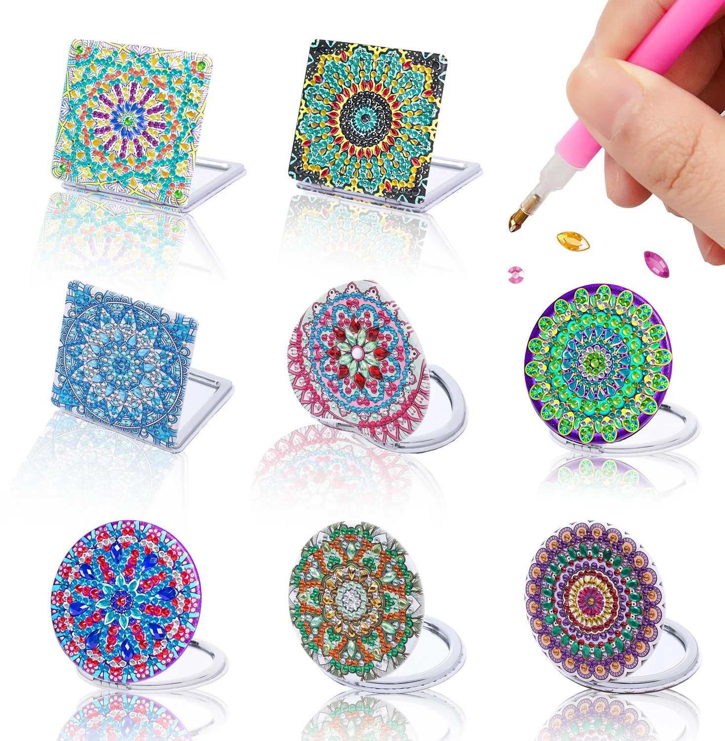 

1 Piece DIY Diamond Painting kit Mandala Pattern Folding small Mirror Makeup Mirror Suitable for Beginners adult Gifts