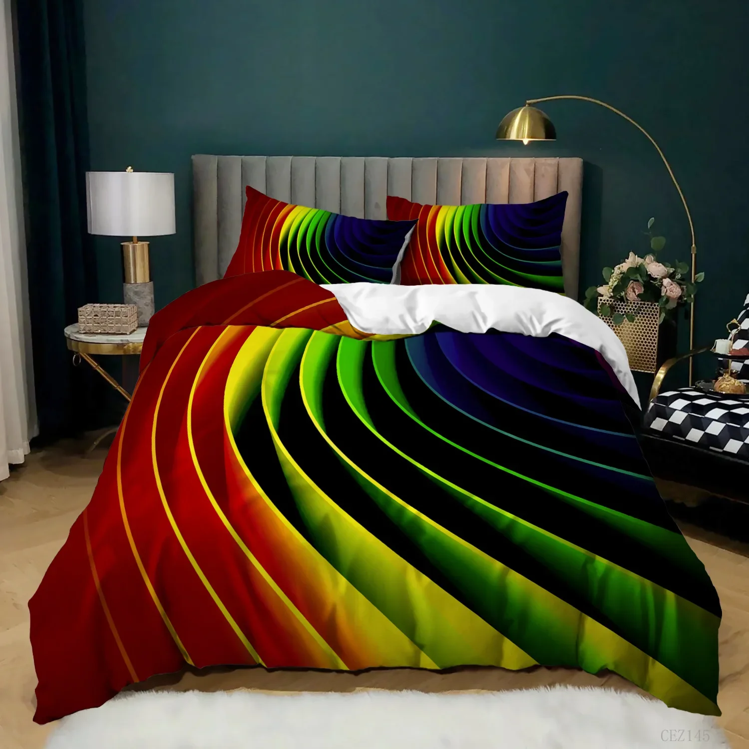 Rainbow Pride Bedding Set Rainbow Duvet Cover Set Rainbow Stripe Design 3 Pieces Soft Microfiber Bedding Queen/King Size