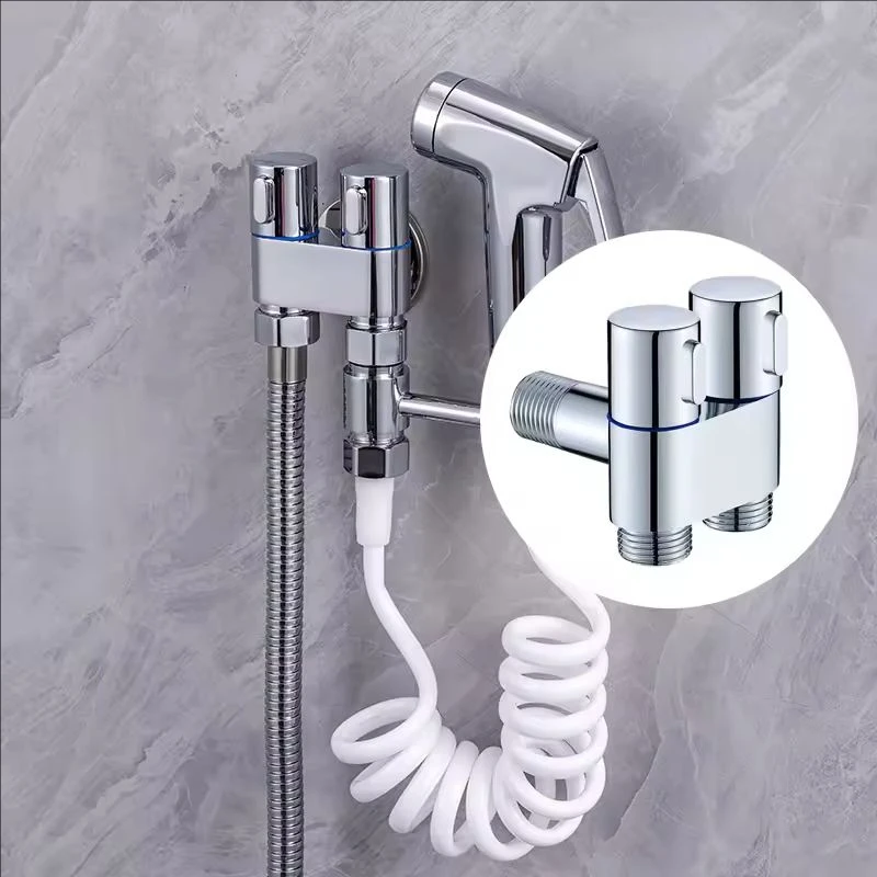 Neues Winkelventil aus Zinklegierung zur Wandmontage, WC-Bidet-Sprühgerät-Set, 1 in 2 Out, Wasserreinigungssprühgerät für Badezimmer-WC-Zubehör