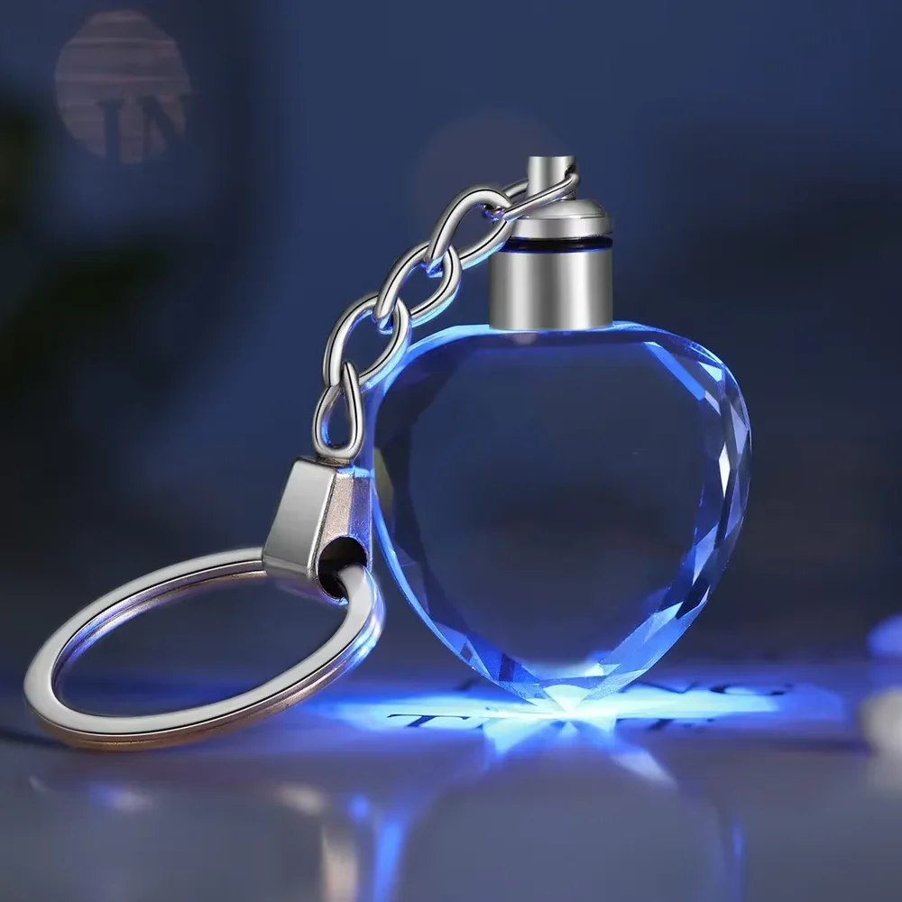 Crystal Keyring with LED Light inside Crystal Blank Key Ring Commemorative Pendant Souvenir for Luminous Interior Accessories