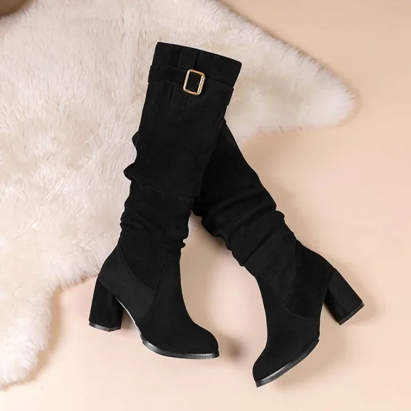 Fashion Suede High Heels Women High Boots 2025 Trend Winter New Shoes Knee High Brand Gladiator Comfort Elegant Lady Botas Pumps