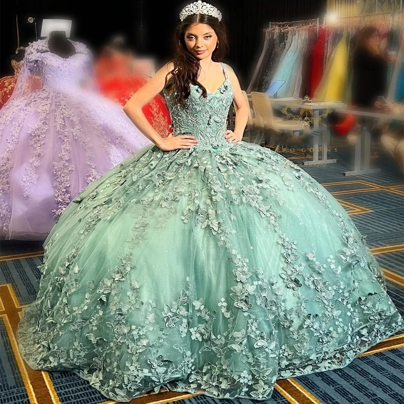 Lorencia-Vestidos De Quinceañera De mariposa lavanda lila con capa De encaje dulce 16, vestido De graduación mexicano, Vestidos De XV Anos YQD286