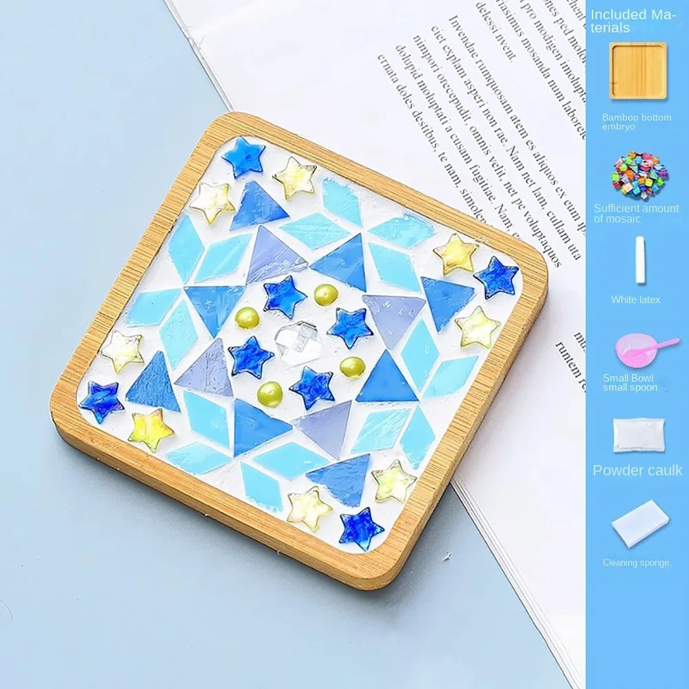 

NEW Square Round DIY Mosaic Cup Mat Mosaic Glass Free Creation Handmade Coaster Handicraft Accessories Bamboo Pad Parent-Child