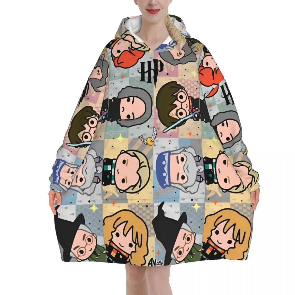 Manta con Capucha de la Escuela de Magia de Harry Potter, Manta Usable Extra Grande con Bolsillo, Saco de Dormir Cálido, Suave y Acogedor