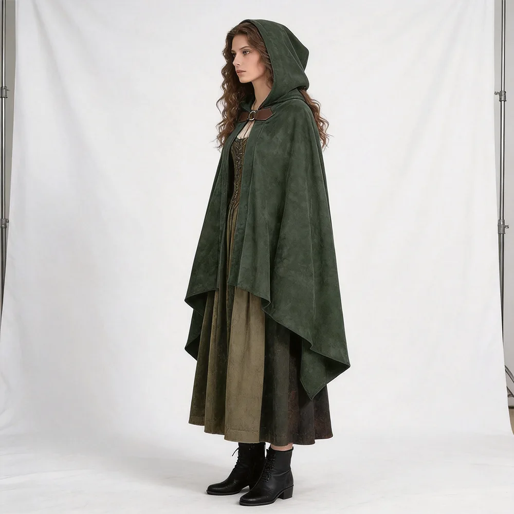 Elfenritter Kurzer Umhang Cosplay Halloween Zauberer Wildledercape Unisex Samtumhang mit Kapuze Renaissance-Kostüm 2026 – Detail 10