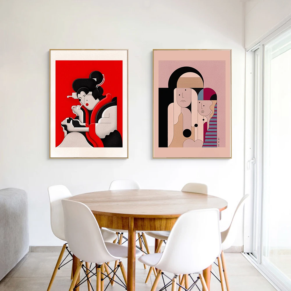 (No frame)Retro Abstract Mona Lisa Blue Nude Maiden Wall Art Poster Canvas Japanese Vinatge Geometry Makeup Girls Prints Livi