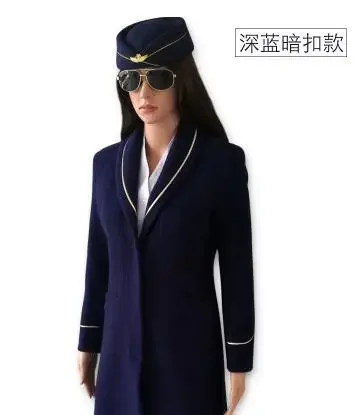 Air China volo Cappotto da hostess della compagnia aerea abito professionale Cappotto da assistente di volo invernale lungo uniforme cappotto di lana al ginocchio