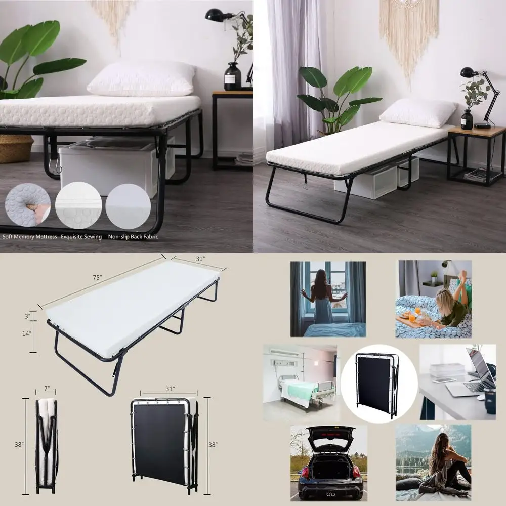 

Portable Folding Guest Bed with Thick Memory Foam Mattress for Spare Rooms and Offices