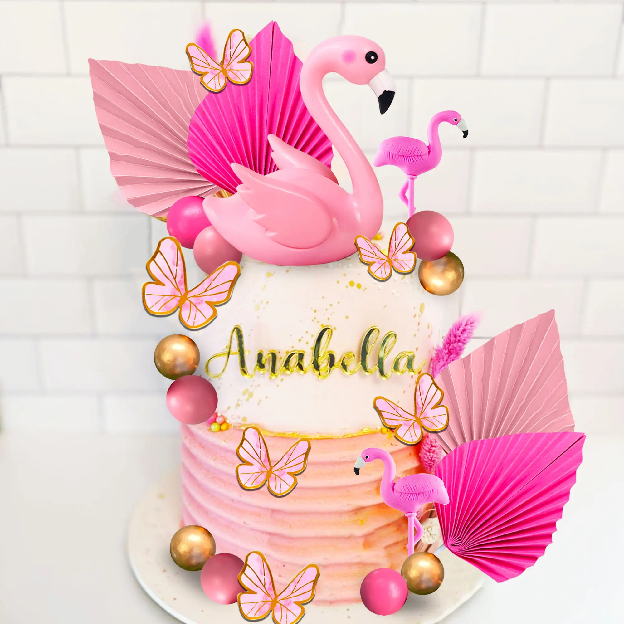 LaVenty Tropische Kuchendekorationen, Flamingo-Kuchenaufsatz, Luau-Kuchendekorationen, hawaiianischer Tortenaufsatz, Strand-Kuchenaufsatz, Dekorationen – Detail 3