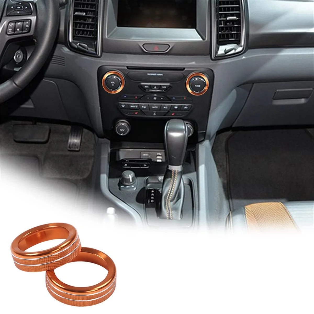 For Ford Ranger 2015-2018 Centre Console Volume Tune Knob Button Cover Decor Trim Interior Accessories - Orange