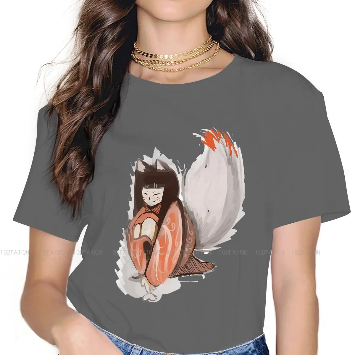 Nine Tailed Fox Beautiful Fantasy TShirt for Woman Girl 5XL Kitsune In Love Soft Leisure Sweatshirts T Shirt Novelty Loose