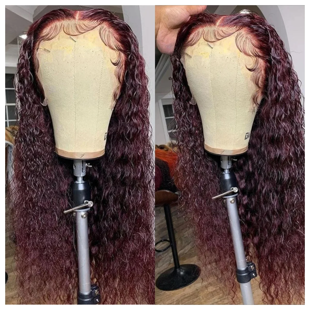 

99J Burgundy Loose Deep Wave Lace Front Wig 13x4 Lace Frontal Wig Curly Water Wave Wigs Pre Plucked for Women Synthetic Wigs