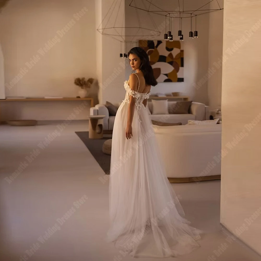 Eleganckie suknie ślubne damskie w kształcie litery A na rok 2024, z odkrytymi ramionami, koronkowymi aplikacjami, suknie ślubne szyte na miarę, bez rękawów, sukienki na przyjęcie, Vestido De Novia