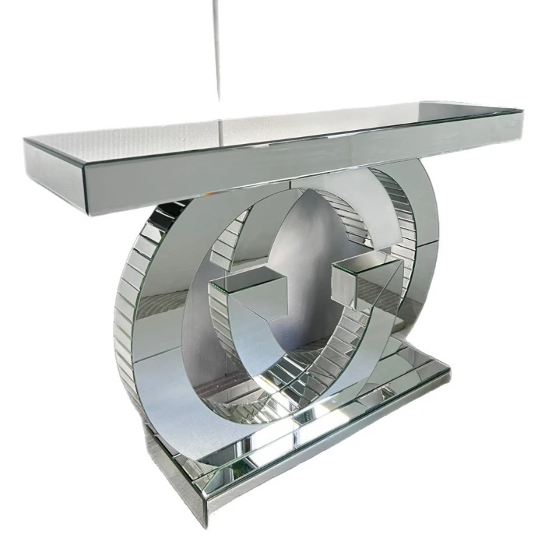 

Mirror modern entrance table, living room crystal glass console, strip case, few walls decoration