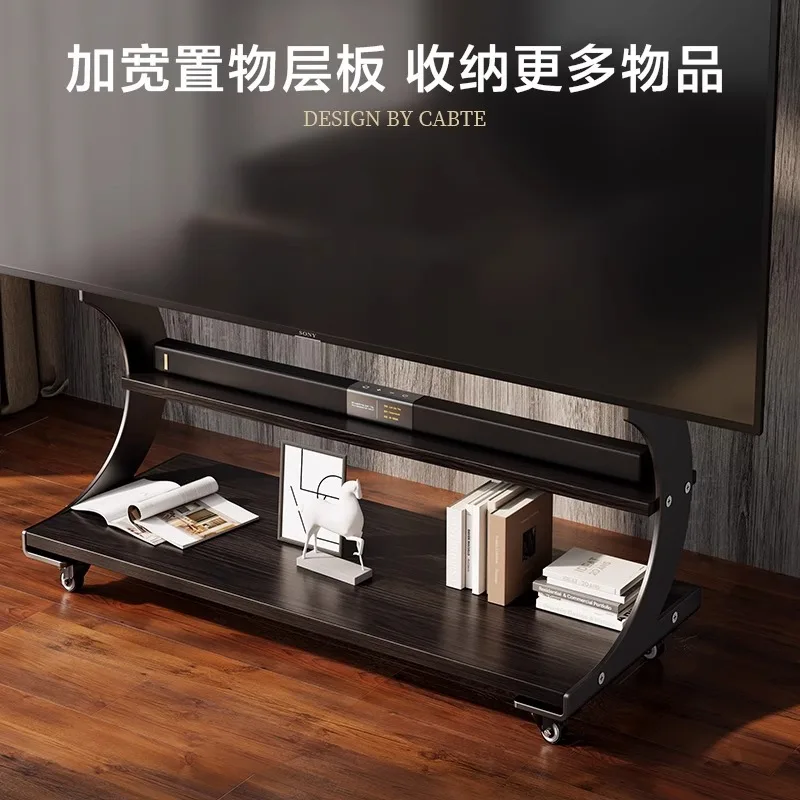 Solid Wood TV Cabinet Living Room with Wheel Art Hanger 75/85/98/100 Inch Universal