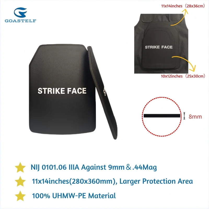 ระดับ NIJ IIIA คุณภาพสูง 10X12 นิ้ว UHMWPE Ballistic แผ่น, multi-Specification เสื้อกั๊กยุทธวิธีแผ่นเกราะ Ballistic แผ่น