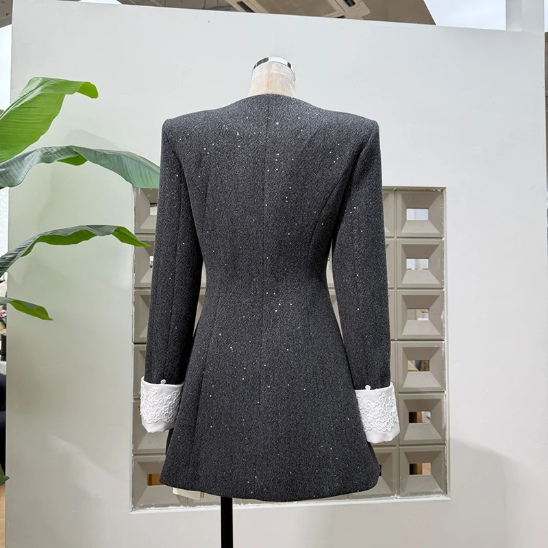 فساتين تنحيف بأزرار مقسمة بمزاج KBQ للنساء برقبة دائرية وطويلة بدون أكمام فستان أنيق للسيدات على طراز الشتاء #5