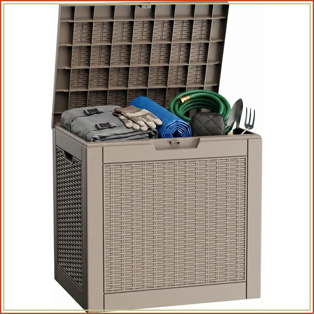 31 Gallon Lockable Waterproof Deck Box for Outdoor Garden Tools, Cushions, Grey