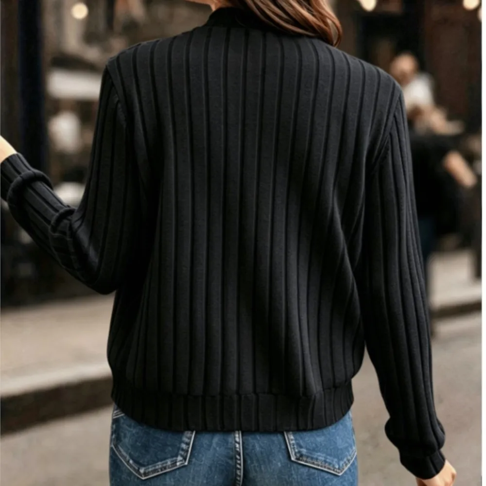 Autumn Winter Casual Jackets Are Simple Fashionable Comfortable Loose Knitted Street Style Knitted Long-sleeved Zipper Rib Coats