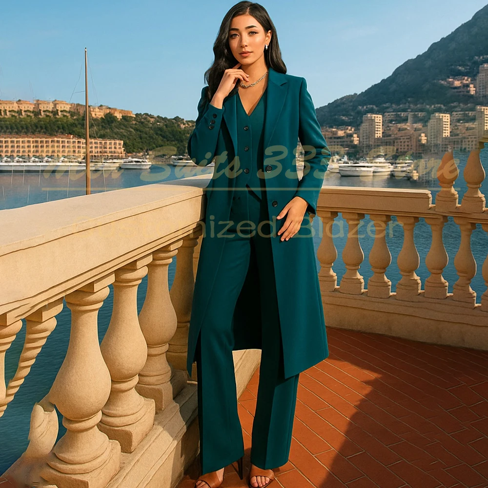 

Fashion Women's Suits Customzied Solid Color Single Breasted Notch Lapel Long 3 Piece Jacket Pants Vest Luxury Female Clothing