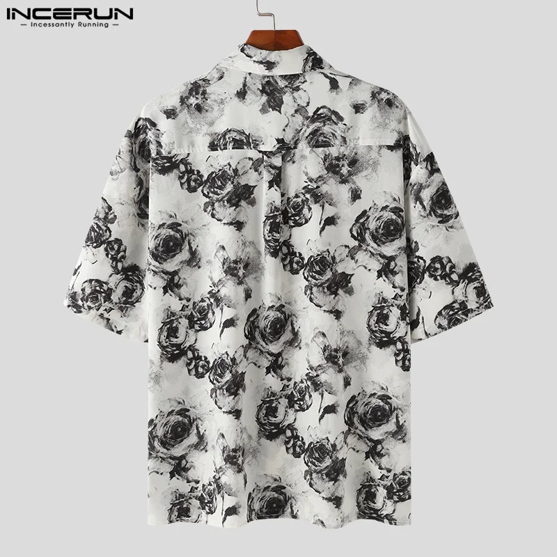 INCERUN-Camisa de manga corta con solapa estampada para hombre, ropa informal holgada de verano, estilo coreano, ocio, S-5XL, 2024