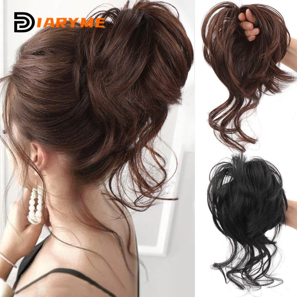 Synthetic Hair Bun Chignon Extension Straight Hair Band Elastic Scrunchy Hair Extension For Women Girls Heat Resistant Fiber Fak