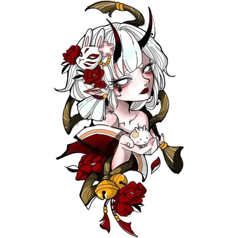 、Japanese Oni Geisha Rabbit Mask Sticker Anime Vinyl Decal Waterproof Car Bumper Bike Camper Otaku Auto Decor