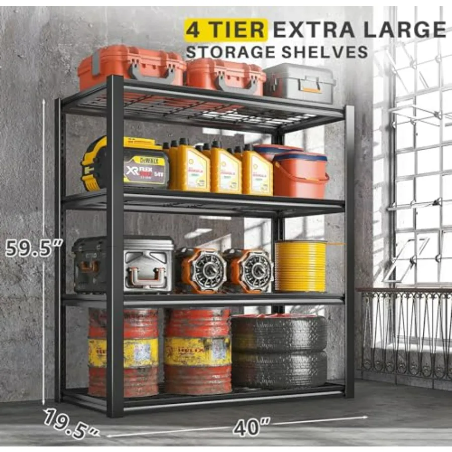 رفوف جراج 40 بوصة عرض 2240 رطل أرفف تخزين قابلة للتعديل رفوف شديدة التحمل 4 أرفف معدنية للتخزين 59.5 بوصة ارتفاع غلاف معدني