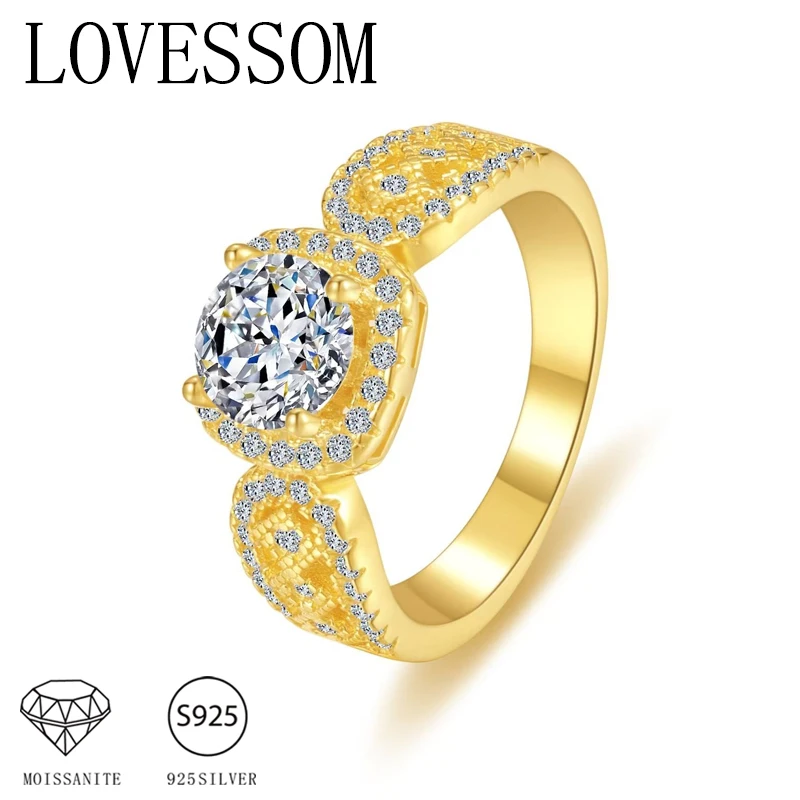 

A 925 sterling silver 1-carat moissanite 14K gold plated vintage round/square bag ring for men, women, and couples.