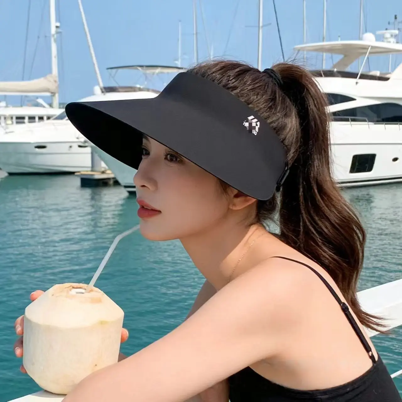 Seamless Integrated Wide Brim Sun Hat, Women UV Protection Cycling Beach Large Brim Summer Cap