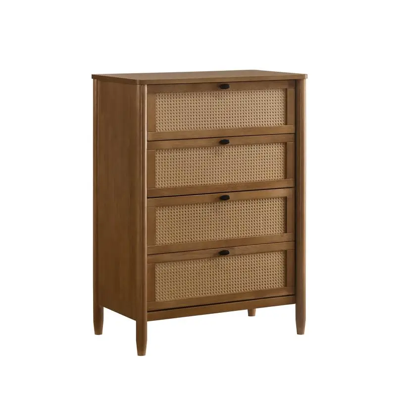 Wood and Rattan 4-Drawer Chest with Stylish Design and Storage Solutions