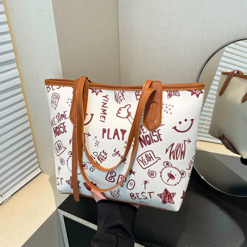 Large capacity armpit bag cute cartoon print shoulder bag