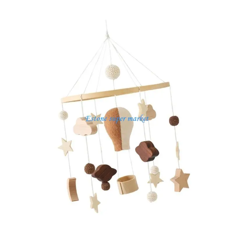 090B Natural Baby Crib Mobile With Nordic Felt Hot Air Balloon Design For Newborns Nursery Decors And Visual Stimulation