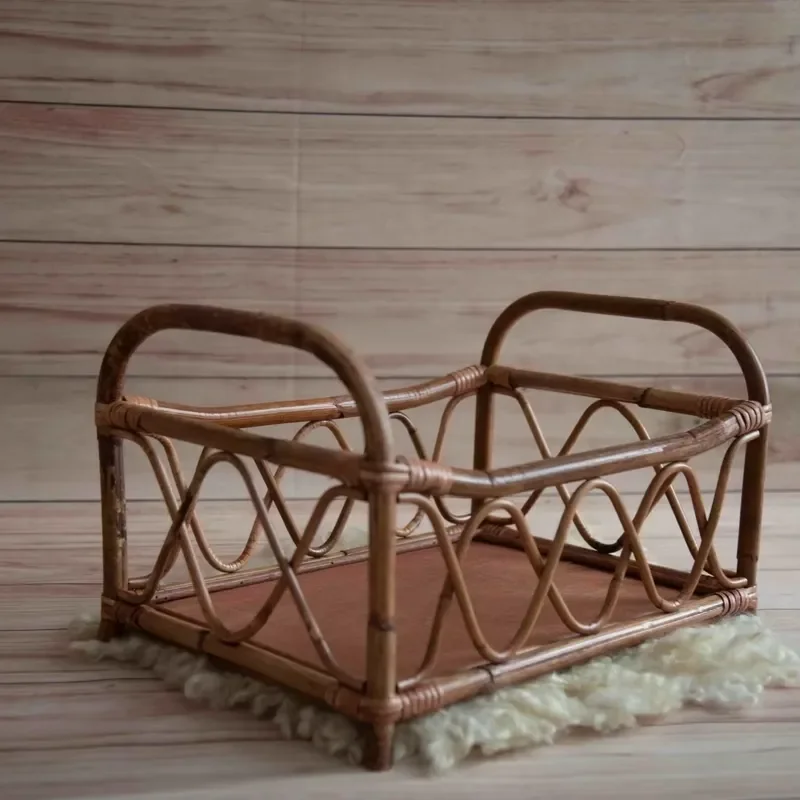 Retro Wooden Bed Newborn Photography Props Handmade Rustic Baby Photo Basket