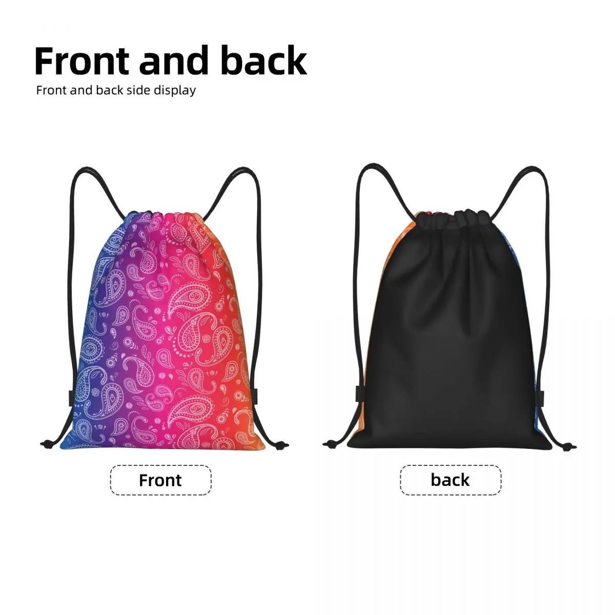 Paisley Rainbow Drawstring Backpack Sports Gym Bag for Men Women Bohemian Floral Style Training Sackpack