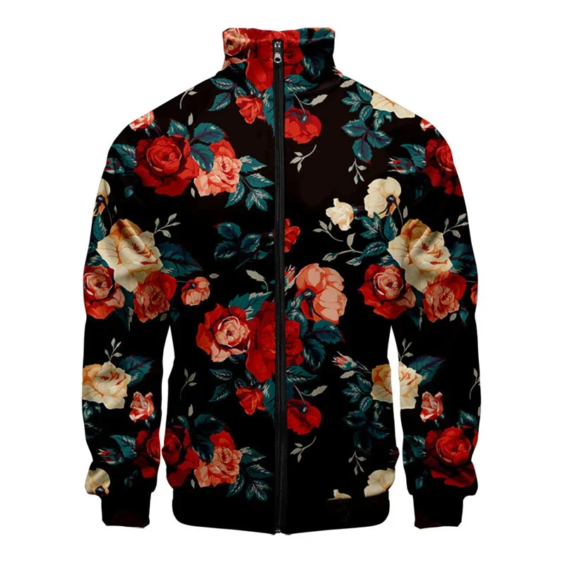 3D Printed Plants Flower Jacket For Men Retro Pattern Long Sleeves Coat Oversized Personality Women Zipper Jackets Street Tops