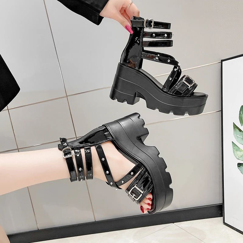 10cm Fashion Summer Women Rome Sandals New Arrival Ladies Leather Wedges Heels Female Outdoor Casual Platform Sandal Shoes 2024