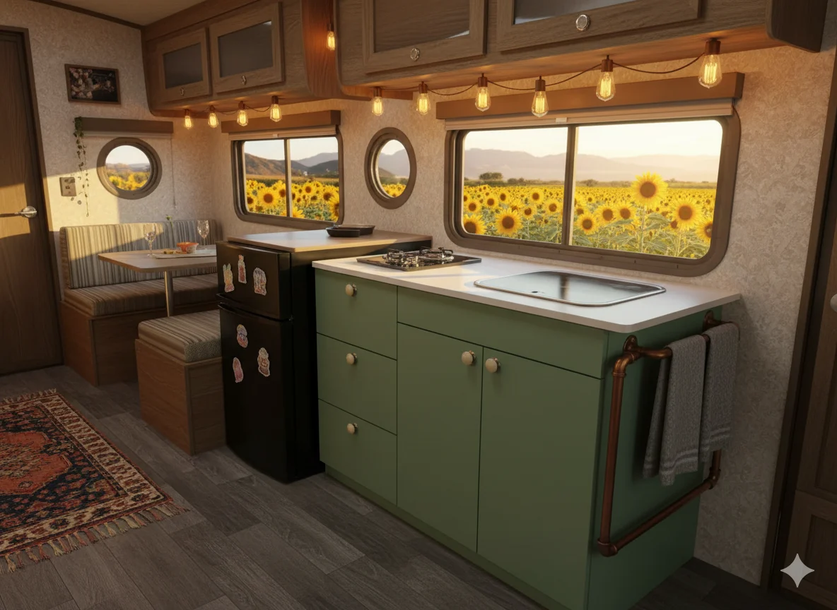 Lightweight Motorhome Kitchen Cabinet With Stainless Sink and Integrated Gas Hob