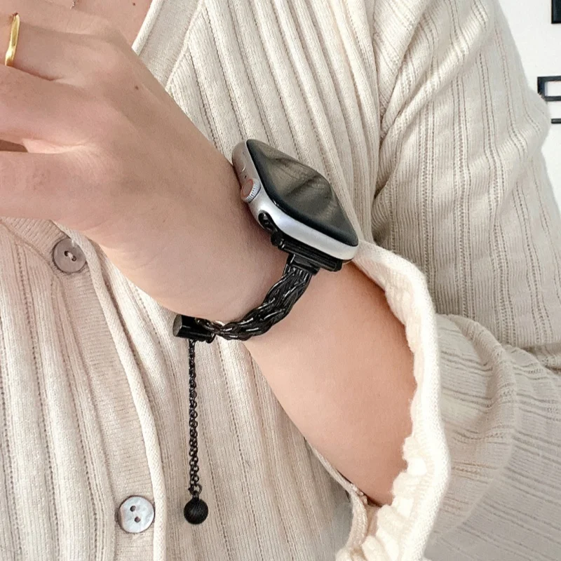 

Корейский плетеный металлический ремешок для Apple Watch 49 мм 46 45 44 мм 42 41 40 38 мм Роскошный стильный женский ремешок для Iwatch Series 10 9 8 7 6