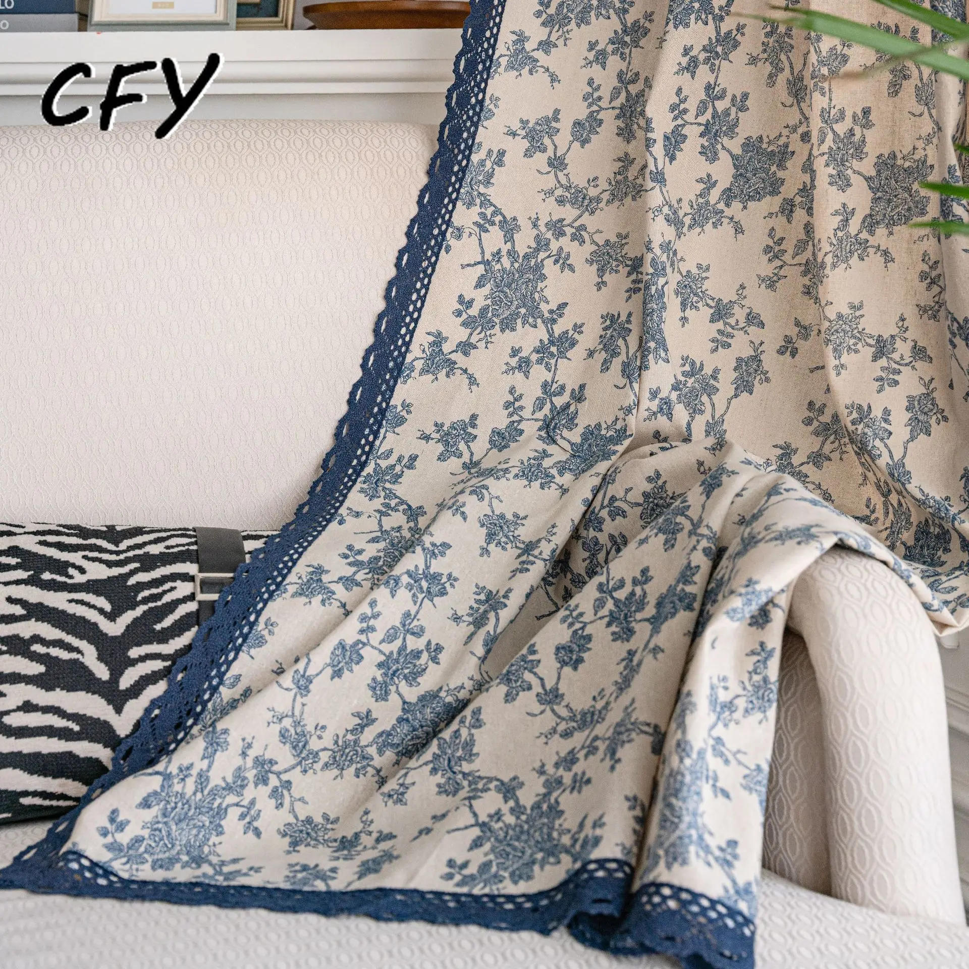 

Cotton Linen Kitchen Curtains American Blue Rose Flowers Curtains for Living Room Kitchen Valance for The Luxury Living Room