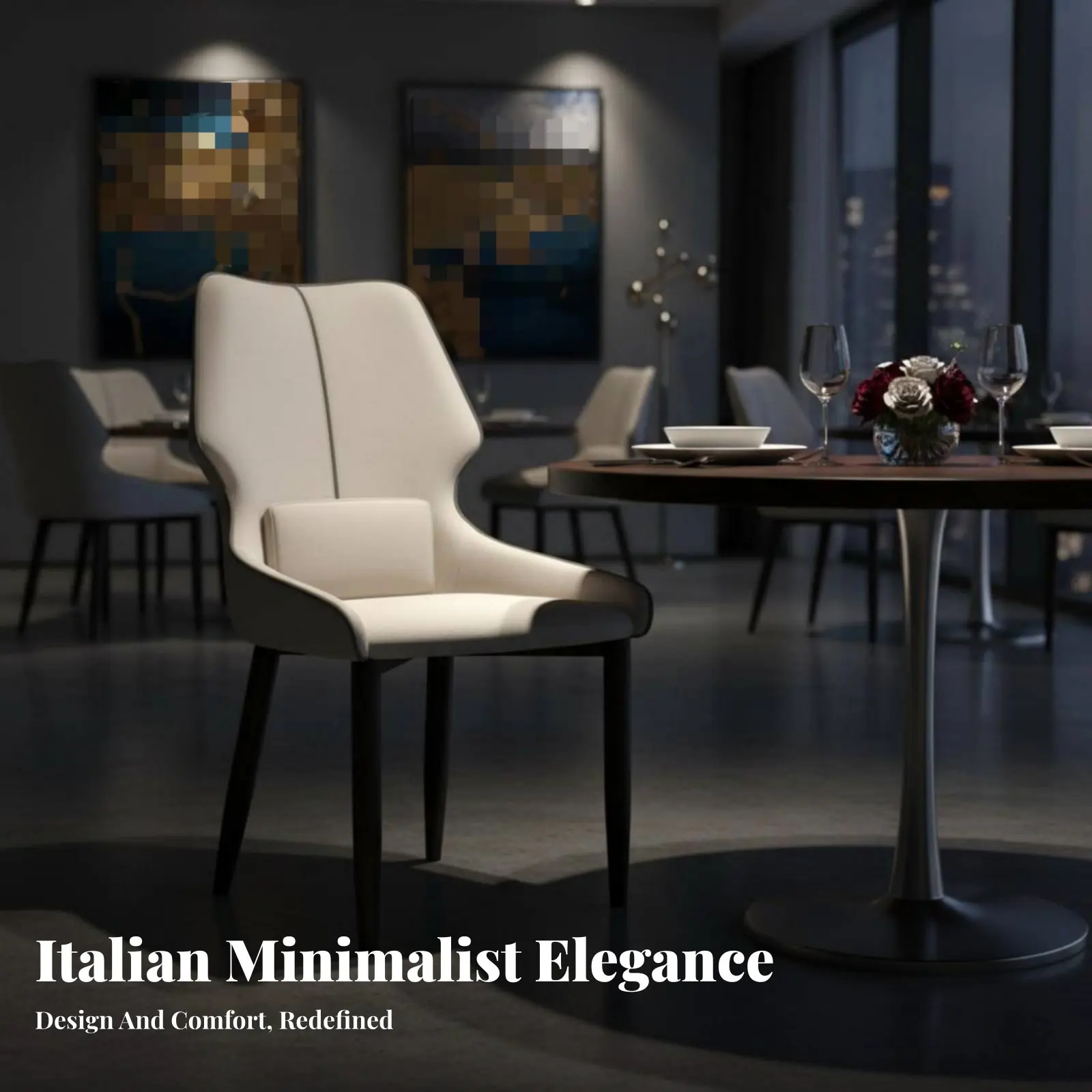 Upholstered Side Chair Italian design Curved backrestrest Chair Minimalist Design Easy Assembly for Homeowners, Renters