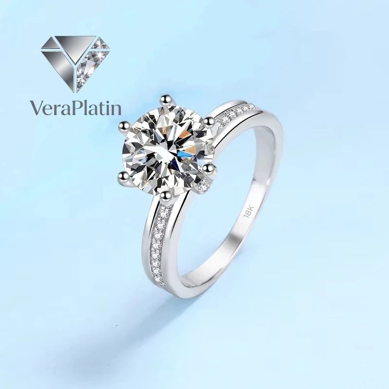 

Обручальные кольца VeraPlatin из белого золота 18 карат, женское свадебное кольцо с муассанитом 3 карата VVS1 D цвета, подарок на день рождения для девушки