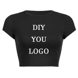Nuevo verano de manga corta cuello redondo nuevo Uw Eigen Ontwerp Logo/Foto Wit personalizado DIY mujeres Crop Tops camiseta de moda