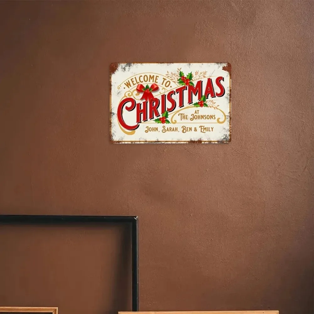 Customizable Christmas Metal Sign 2D Flat, Waterproof Personalized Name Wall Plaque Decor - view 3