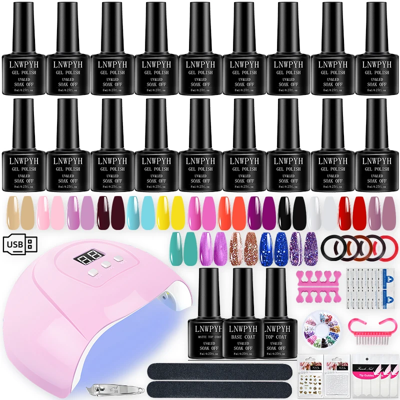 

Gel Nail Polish Set 18 Colors Gel Varnish Kit With LED Nail Lamp Soak OFF Gel Nail Kit Base & Top Coat Gel Polish Nail Tools Set