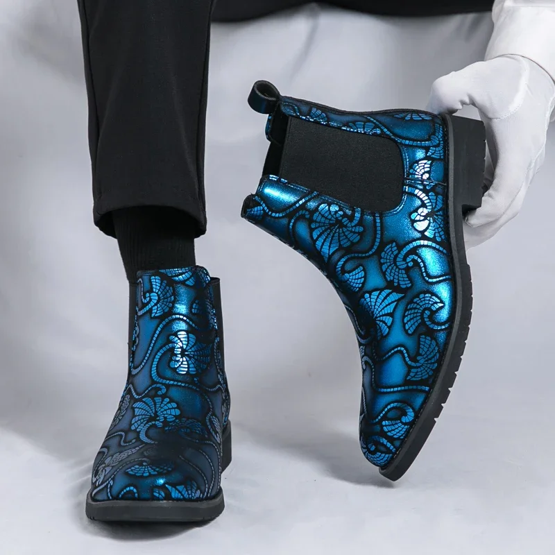 

Colorful Printing Men Leather Boot Large Size 38-48 Original Designer Chelsea Boot For Men High Top Trendy Shoes Men Ankle Boots