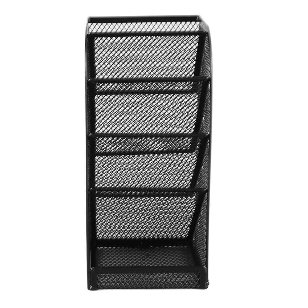Metal Desktop Pen Holder Slant Insert Compartments Multilayer Pen Rack Black Mesh Stationary Container Desk Organization