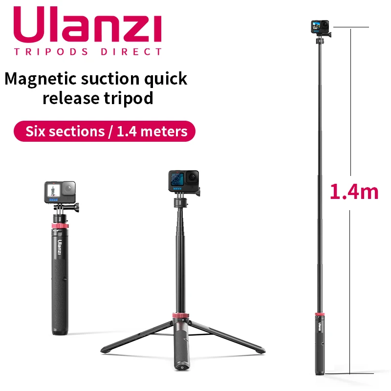 

Ulanzi GoPro Hero Tripod 1.4m Extendable Selfie Stick with Magnetic Suction For Go Pro Hero 12/11/10/9/8 Action Camera Accessory